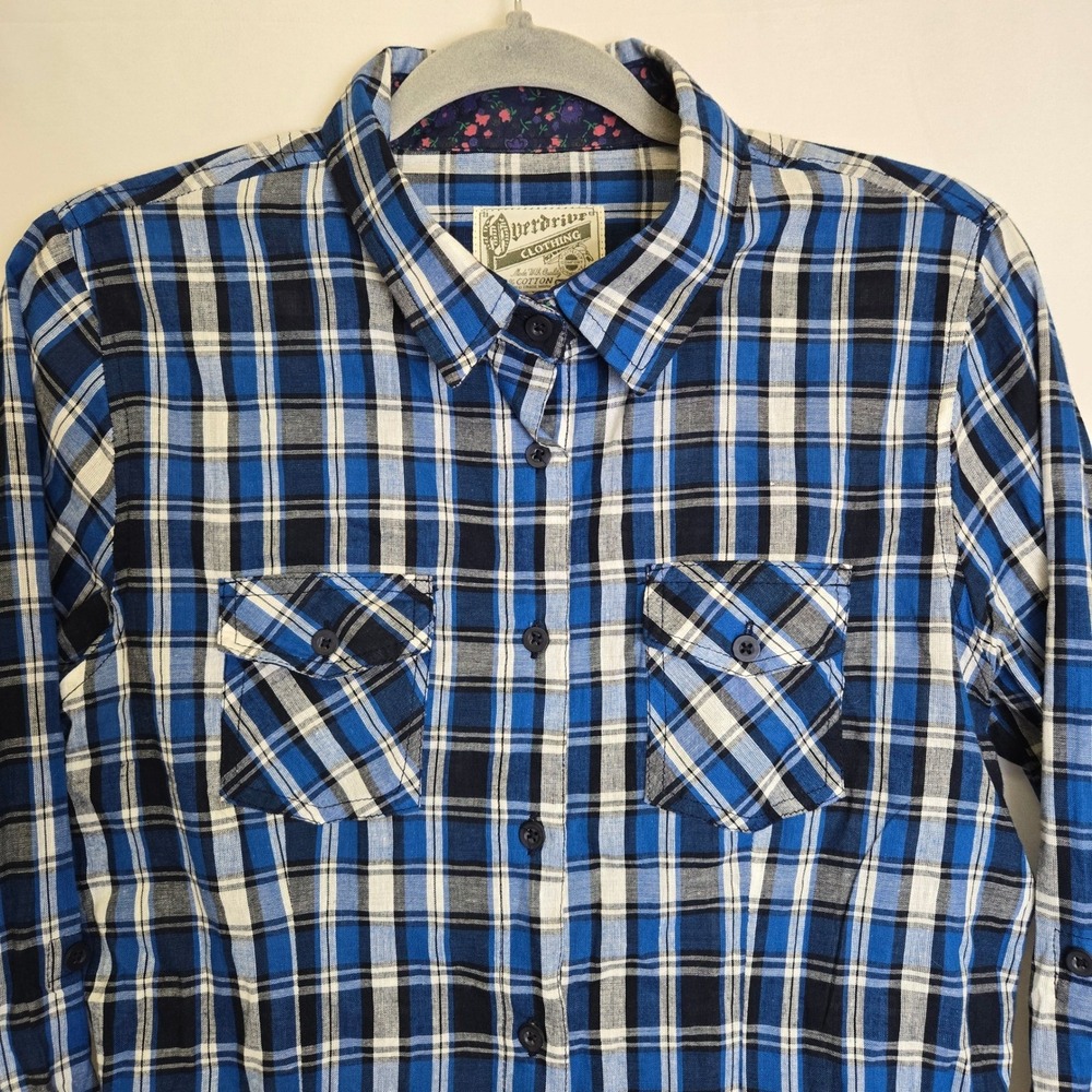 Overdrive Clothing 100% Cotton Tartan Plaid Button-Down, Western‎ Cowgirl Medium